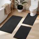 YIHOUSE Bathroom Rugs Sets 3 Piece Dark, Non Slip Bath Mats Sets of 3 Quick Dry, Absorbent Washable Thin Bathroom Rugs Fit Under Door for Elder, Sink, Laundry(16x24+16x24U+16x32in)