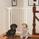 29.5-40.6" Magnetic Baby Gate for Stairs, Baby Safety Essentials, Auto Close Gate for Doorways, Easy Install Pressure Mounted Dog Gate Indoor, Pet Gates for Dogs, White