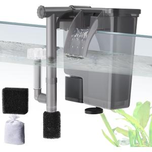 5W Hang on Aquarium Filter: Ultra Quiet 124 GPH Fish Tank Filter with Filter Sponge and Activated Carbon, Adjustable Waterfall Filter for 5-15 Gallon Fish Tank