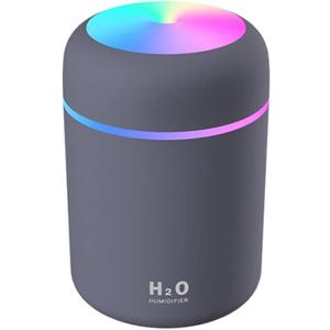 Portable Mini Humidifier, Colorful, Cool Mist, USB Powered. Perfect for Bedroom, Office & Car (300ml, Gray)