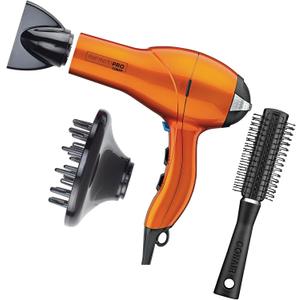 INFINITIPRO by CONAIR Hair Dryer with Diffuser | Salon Performance AC Motor Blow Dryer | Includes Diffuser, Concentrator and Bonus Blow-Out Brush | Orange 