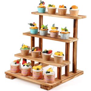 Roowest 4 Tier Wooden Cupcake Stand for 35 Cupcakes with LED Light, Rustic Tiered Dessert Stand for Cookie Biscuit Donuts Tower, Table Display Riser for Wedding Birthday Party Baby Shower Decorations