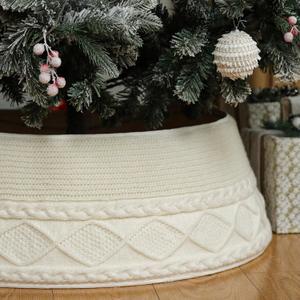 Knitted Christmas Tree Collar - 30'' Christmas Tree Stand Base Cover for Artificial Trees - Xmas Tree Ring Skirt - Cream White Rustic Farmhouse Tree Skirt Alternative for 7.5 ft 9 ft 12ft Tree