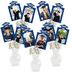 Ulmisfee Graduation Photo Holders Table Toppers Picture Centerpieces, Class of 2025 Graduation Photo Holders with Display Sticks(Blue)