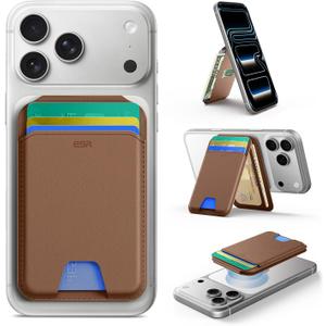 ESR Upgraded for MagSafe Wallet, 5 Card Holder, RFID Blocking, Magnetic Wallet for iPhone with Adjustable Stand, Slim for iPhone 17/16/15/14/13/12 Series, Not for 13/12 Mini, Brown