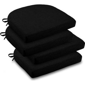 downluxe Indoor Chair Cushions for Dining Chairs, Soft and Comfortable Textured Foam Kitchen Chair Pads with Ties and Non-Slip Backing, 16" x 16" x 2", Black, 4 Pack