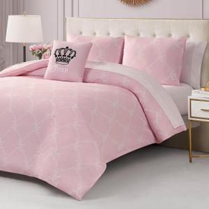 Juicy Couture Light Pink/White Link Logo Printed Comforter Set, Queen – Complete 8-Piece Bed in a Bag Collection