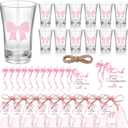 Funnymoom 50 Sets Pink Bow Party Favors Coquette Shot Glasses Birthday Party Decorations Acrylic Clear Gifts Thank You Tags with Organza Bags for Women Bridal Shower Wedding Bachelorette Supplies (as shown in the figure)