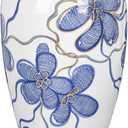 Blue and White Ceramic Vase for Home Decor Hand-Painted Porcelain Flower Vase with Gold Accents Chinoiserie-Inspired Home Decor Vase 11" for Table, Shelf, or Mantel