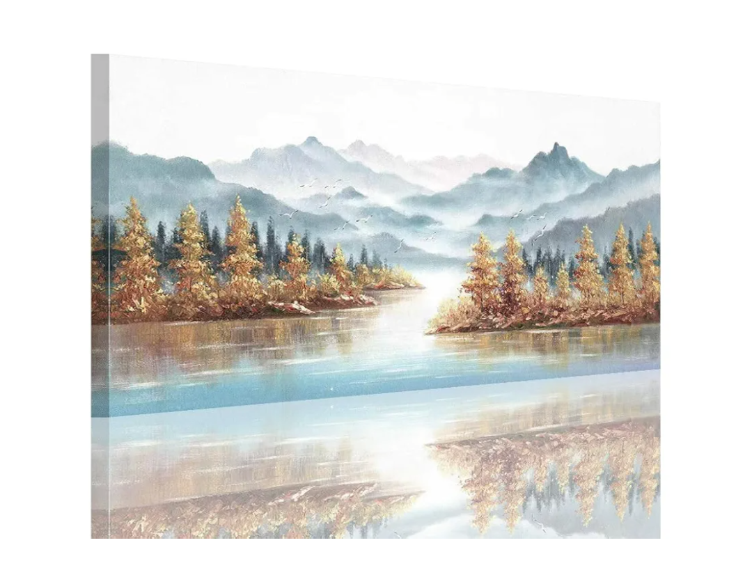 Mountain Wall Art for Bedroom, Gold Tree Canvas Wall Decor for Living Room, Size 40x20 Inches