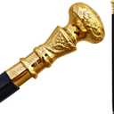 Vintage Antique Walking Cane Wooden Walking Stick Golden Brass Handle Knob Gift, Brown,Silver, 36-37 inches