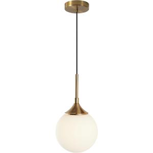 KCO Lighting Mid Century Modern Milk Glass Pendant Light Large White Globe Hanging Light Gold Ceiling Light Fixture 1 Light Pendant Lighting Brushed Brass Hanging Light Fixture