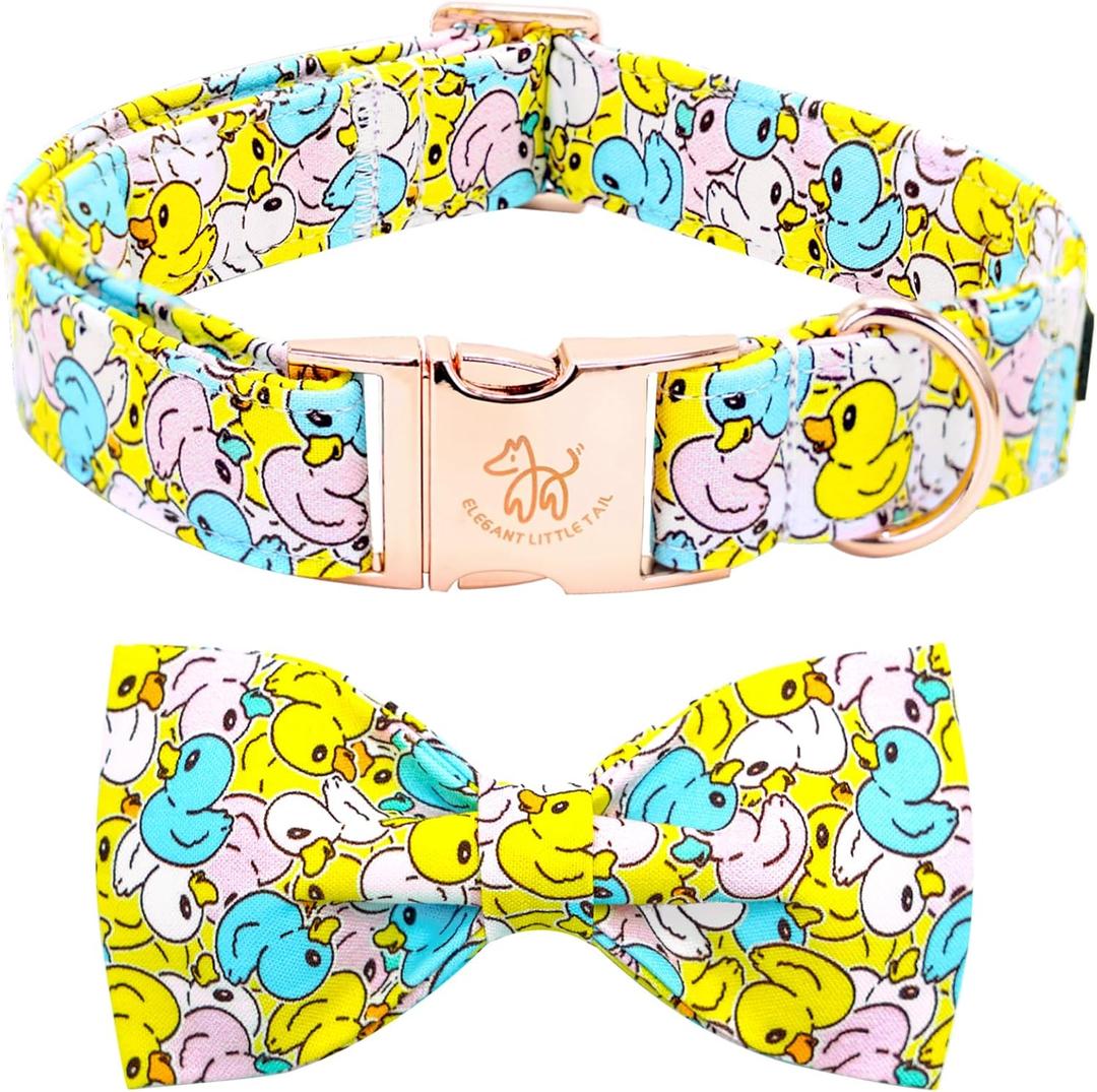 Elegant little tail Dog Collar- Cute Duck Dog Collar with Bow for Large Dogs, Female or Male Adjustable Cotton Summer Pet Bow Holiday Puppy Collar for Small Medium Large Dogs (Large (Pack of 1))