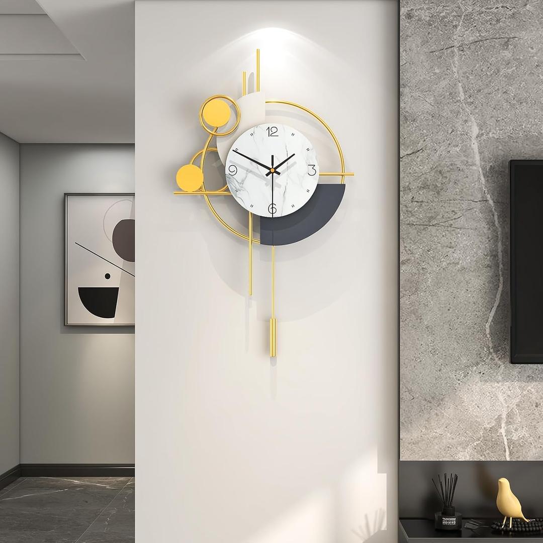 FLEBLE Wall Clock for Living Room Decor Silent Modern Wall Clocks Battery Operated Non Ticking Analog Large Clock Wall Decorative for Kitchen Office Bathroom Bedroom Home Bathroom,13x22 inches (Gray)