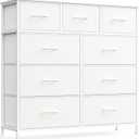 SONGMICS Dresser for Bedroom, Chest of Drawers, Steel, MDF, 9 Non-Woven Fabric Drawers, Storage Organizer Unit, Closet, Entryway, Cloud White and Snow White ULGS324WH01