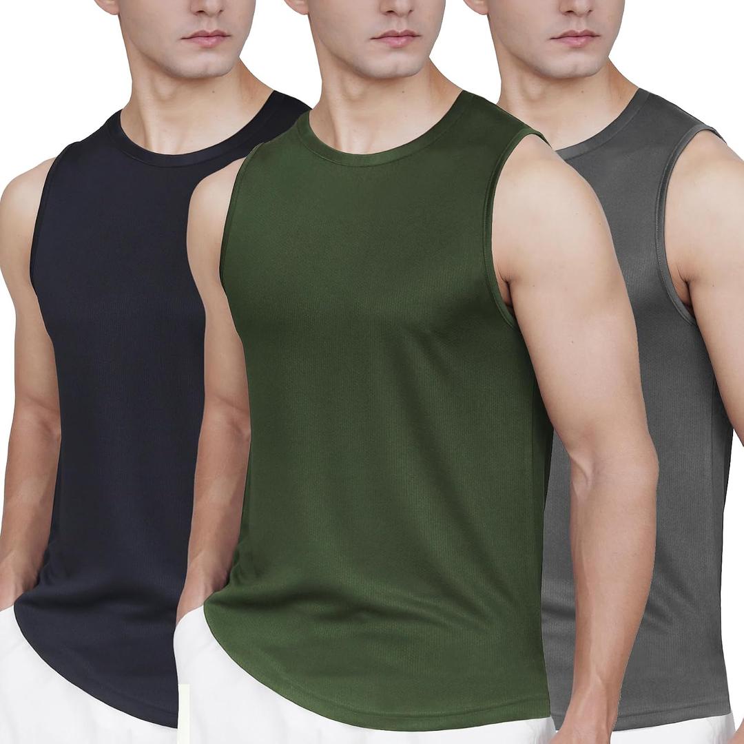 Pilamor Mens Tank Tops 3 Pack,Quick Dry Gym Sleeveless Muscle T Shirts for Men's Fitness (XL)