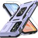 DEERLAMN Case for Samsung Galaxy S24+ Plus with Slide Camera Cover+Screen Protector (1 Pack), Rotated Ring Kickstand Military Grade Shockproof Protective Cover-Light Purple (S24 Plus-6.7 Inch)