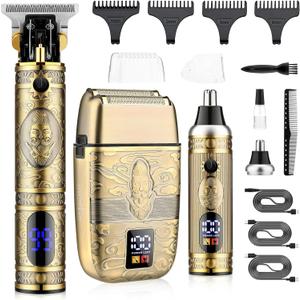 Saoilli Professional Hair Trimmer Hair Clippers for Men, Nose Hair Trimmer Men's Shaver Set,Cordless T-Blade Beard Trimmer Barber Clippers,Electric Foil Shavers Razor for Men Haircutting Kit