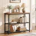 Besiost 32" Small Console Table with Storage, 3-Tier Industrial Narrow Entryway Table with Mesh Shelves, Sofa Table Behind Couch for Hallway Foyer Living Room, Sturdy Metal Frame, Rustic Brown