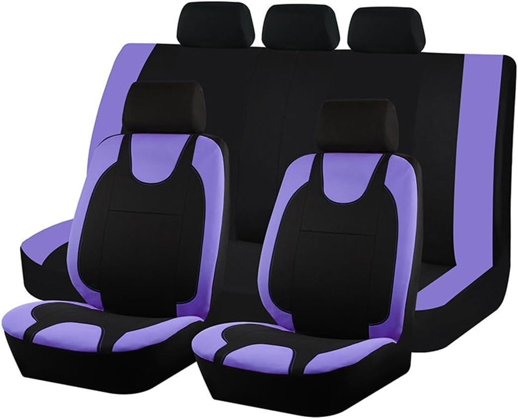 Car Seat Covers Full Set, Polyester Vehicle Front  Rear Bench Seat Protectors with 5 Headrest Covers, Automotive Interior Chair Protection Accessories, Universal Fit (Purple)
