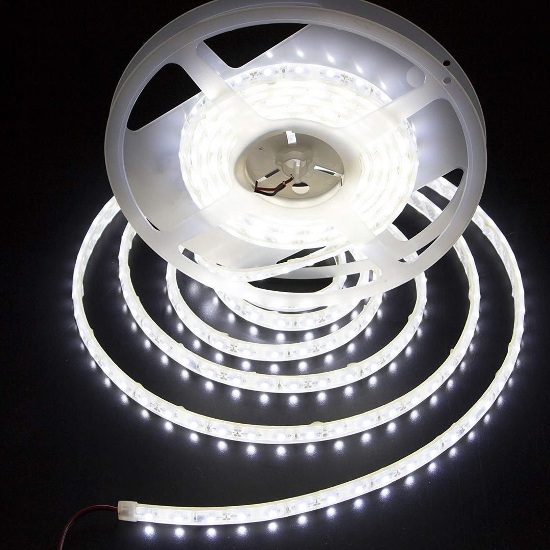 White LED Strip Lights 12V,16.4Ft Dimmable Light Strips, 6000K Bright Daylight White, 300LEDs 3528 Waterproof LED Tape Lights, Using for Under Cabinet, Kitchen, Bedroom, Underwater (Not include Power Adapter)