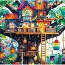 500 Piece Puzzle for Adult,Fantastical Treehouse Escape Puzzle for Adult Senior,Colorful Whimsical Art Style Jigsaw Puzzle 500 Piece,Challenging Family Game Gift for Friends Men Women Senior,20.5*15In