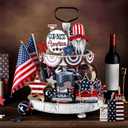 16 Pcs 4th of July Tiered Tray Decoration Rustic Patriotic Red White Blue Table Signs 250th Independence Day Wooden Tiered Tray Decor American Flag Vintage Gnome Centerpiece for Home Party Kitchen