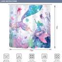 Riyidecor Mermaid 4Pcs Bathroom Shower Curtain Sets Cute Girls Kids Ocean Bathroom Decor Set with Rugs and Accessories Green Purple Fish Coral Toilet Lid Rug, Contour and Bath Mat with 12 Hooks
