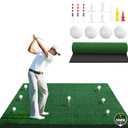Golf Hitting Mat 4x5 FT, 35mm Nylon Grass & 15mm Cushioned EVA Base with 4 Balls, 4 Patented Multi-Function Ball Tees & 6 Ball Studs, Lightweight for Indoor/Outdoor/Simulator, 500000 Shots