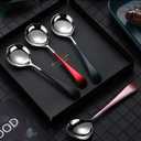 2 x Soup Spoons Stainless Steel, 18/10 Round Head Soup Spoons, Modern Thick Short handle 304 Stainless Steel Korean Spoon, Dinner Metal Spoons for Soup, Grain,Dessert,Milk,Tea,Coffee, 6.3 Inch, Set of 5