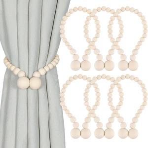 Magnetic Curtain Tiebacks, Curtain Tie Backs for Curtains 6 Pack, Wood Bead Curtain Tiebacks, Curtain Holders for Boho Bedroom Decor, Baby Nursery Decor, Farmhouse Decor