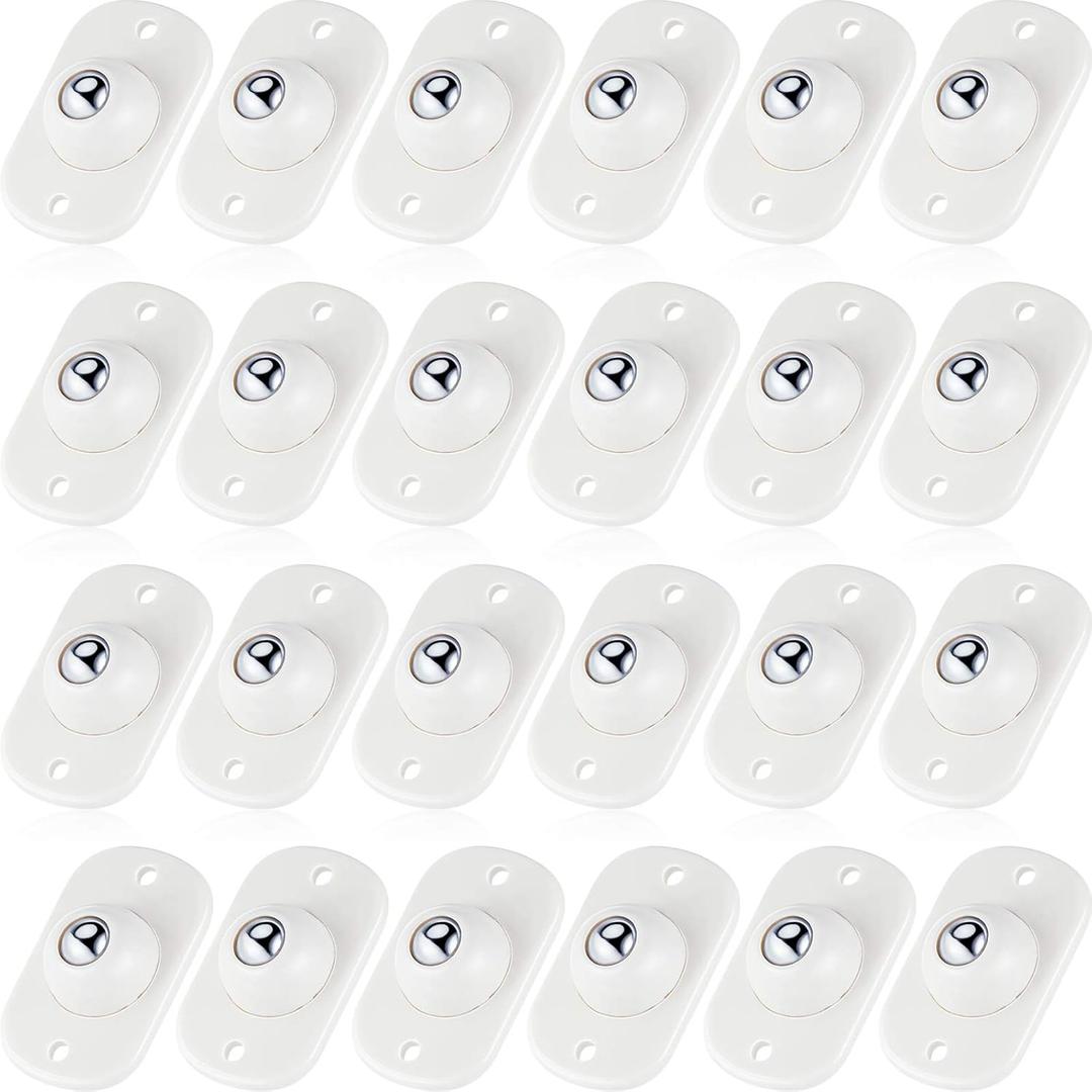 Honoson 24 Pcs Self Adhesive Caster Wheels Appliance Rollers Appliance Sliders for Kitchen 360 Swivel Universal Wheel Mini Small Kitchen (White with 1 Steel Ball Style)