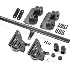 DIYHD 4FT Rustic Black Sliding Library Ladder Full Set Track Kit,Rolling Ladder Hardware with Braking Floor Wheels,330lbs Capacity,Kit for Bookshelves,Cabinets &Kitchen