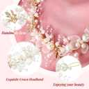 Retrowavy 2 Pcs Flower Girl Headpiece, Flower Girl Hair Accessories Rhinestone Crystal Princess Pearl Headband Bridal Hair Headband for Wedding First Communion(Gold)
