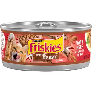 Purina Friskies Extra Gravy Wet Cat Food Chunky With Beef in Savory Gravy - (Pack of 24) 5.5 oz. Cans (EXP 03/01/27)