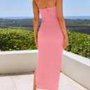 ZESICA Women's 2026 Summer Strapless Bodycon Midi Dress Off Shoulder Sleeveless Side Slit Tube Long Club Party Dresses (Pink, L)