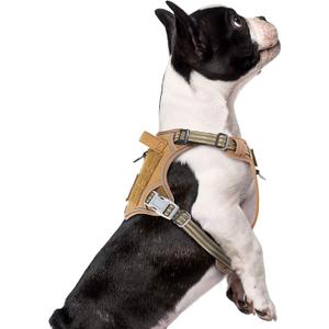 BUMBIN Dog Harness, Tactical XS, Brown, No Pull, Adjustable, Reflective, Soft Cotton, for Small Dogs Training, Fit Smart (S(Neck:10-12", Chest:12-21"))