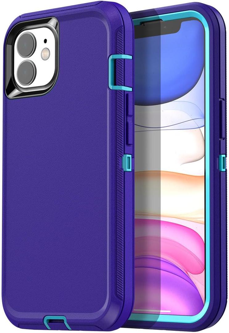 AICase for iPhone 11 Case (6.1"), Heavy Duty Drop Protection Rugged Shockproof/Drop/Dust Proof 3-Layer Protective Durable Phone Cover for iPhone 11, Purple (Purple/Pool Blue)