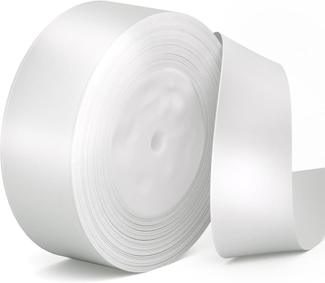 White Satin Ribbon 1-1/2 inch, 50 Yards Solid Fabric Ribbons for Flower Bouquet Wedding Invitations Crafts Wrapping Bow Making Party Home Decoration