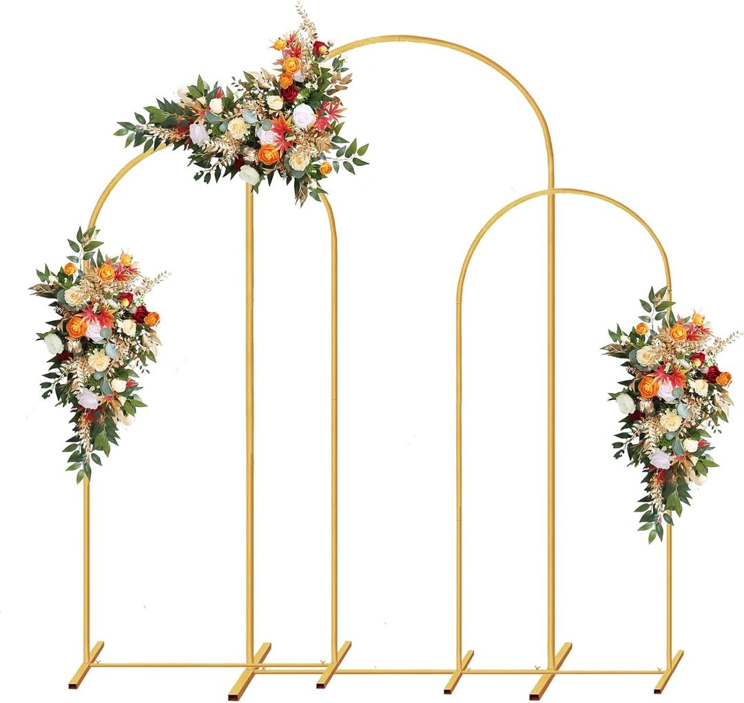 Metal Wedding Arch Backdrop Stand,3-Piece Gold Arch Backdrop Stand for Wedding Ceremony Bridal Party Birthday Party Balloon Arch Decoration(Gold)