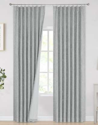 Vision Home Silver Grey Pinch Pleated Full Blackout Curtains Room Darkening Window Curtains 90 inch for Living Room Bedroom Thermal Insulated Pinch Pleat Drapes with Hooks Back Tab 2 Panel 40" Wx90 L