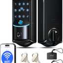 Veise VE027 Built-in Wi-Fi Smart Lock, Fingerprint Keyless Entry Front Door Lock, App Remote & Voice Control, No Hub Needed, Touchscreen Keypad Deadbolt, IP65 Waterproof, BHMA Grade 3, Matte Black
