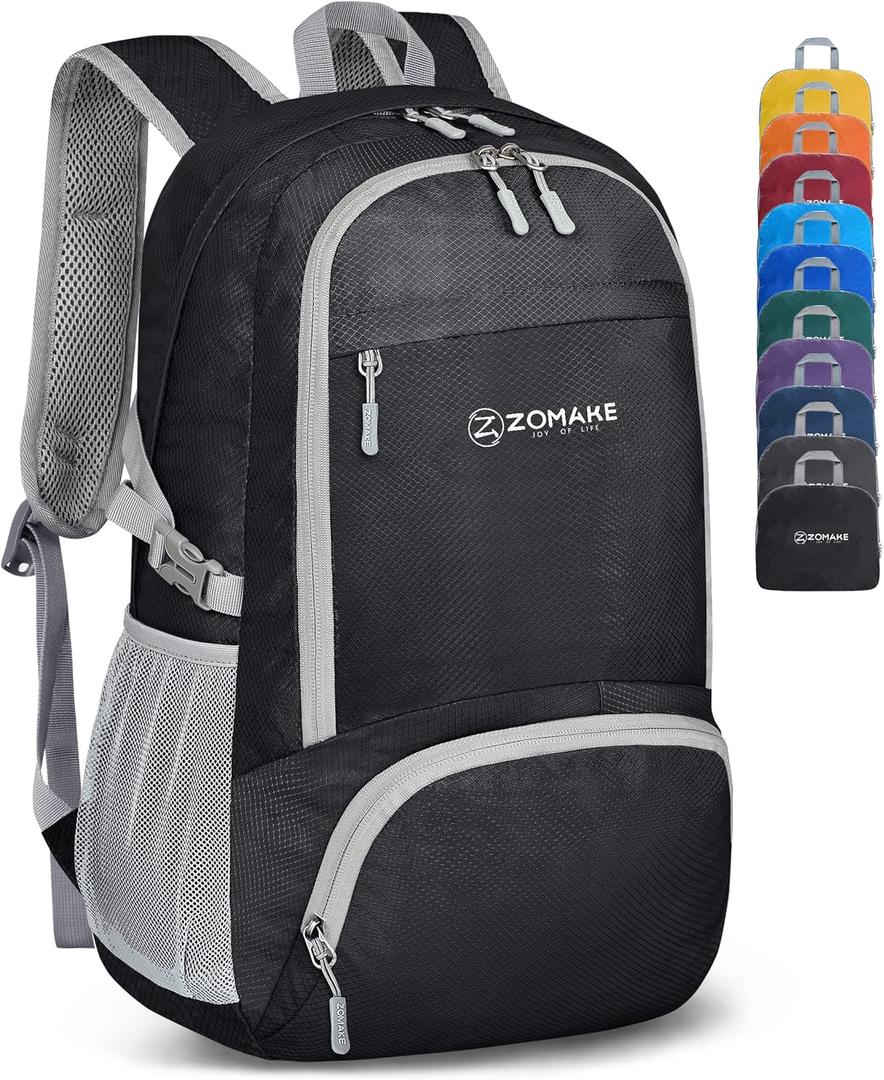 ZOMAKE Lightweight Packable Backpack 30L, Foldable Hiking Backpacks Water Resistant Compact Folding Daypack for Travel(Black) (Medium)