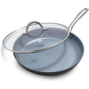 GreenPan Lima Hard Anodized 12" Frying Pan Skillet with Lid, Ceramic Nonstick, PFAS-Free Nontoxic Pots and Pans, Oven & Broiler Safe, Stainless Steel Handle, Cookware for Eggs & Omelet, Gray