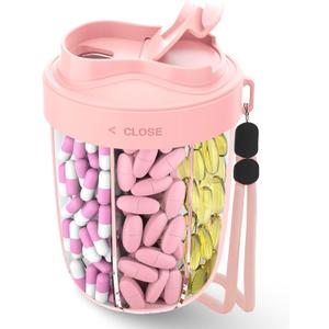 Large Pill Organizer,Supplement Organizer for 7 Different Vitamins,Pill Dispenser with Anti-Mixing Design,Easy to Retrieve Meds,Includes 20 Pcs Labels,Travel Pill Organizer(Pink)