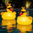 Solar Floating Pool Lights, RGBW Color Changing 12-LED 20H Runtime with Remote, Pool Party and Garden Pond Decor, Cool Sunglasses Duck 2-Pack