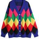 Ckikiou Women's Oversized Fall Winter Button Down Cute Color Block Knitted Chunky Sweater Cardigan Top