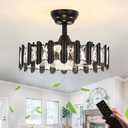 Crystal Ceiling Fan with Light and Remote, 18" Caged Ceiling Fan with Lights, Modern Industrial Black Ceiling Fans with Lights for Bedroom, Living Room, Dinning Room(6 Speeds and Reversible)