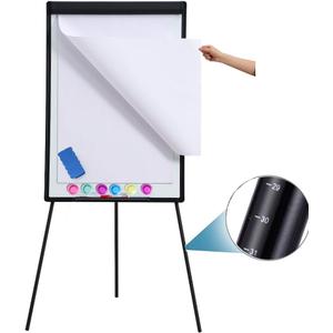 40" x 28" Magnetic Dry Erase Easel Board with Tripod Stand, Height Adjustable Office Presentation Writing Board Easel, Includes 25 Sheets Flip Chart Paper Pad, Magnets & Eraser, Black Frame
