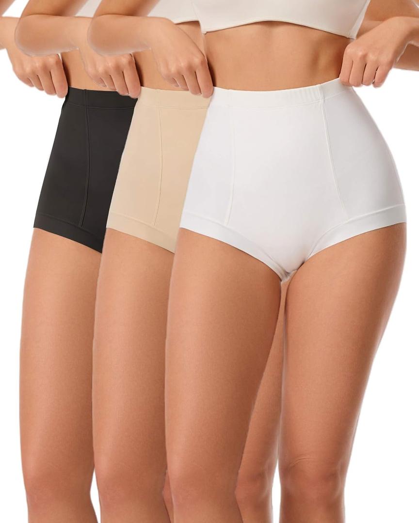 Women's Slip Short Under Dress Soft Breathable Elastic Briefs Silky Smooth Light Tummy Control Panties (M)